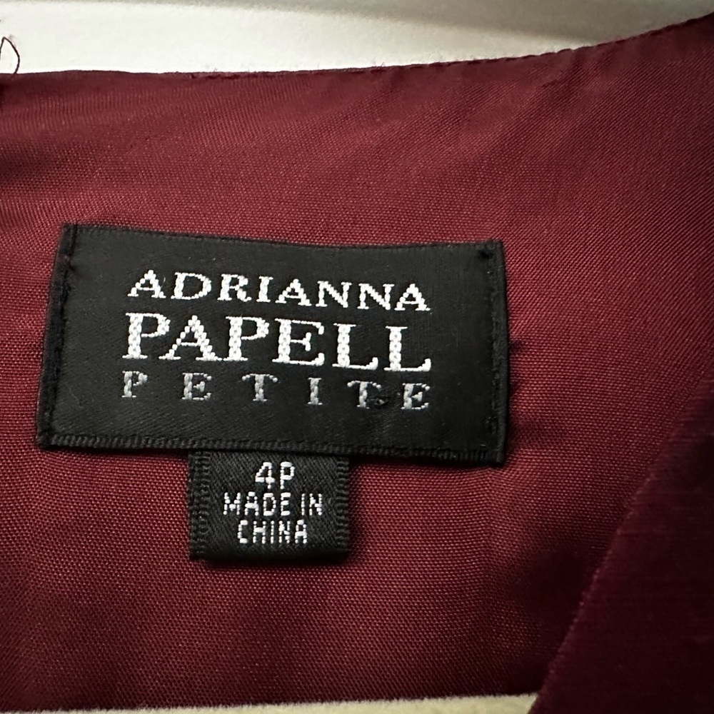 Adrianna Papell 4P petite wine burgundy dress jewel lace beaded embellishments - Picture 2 of 5